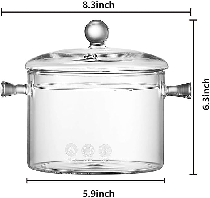Glass Cooking Pot - 1.5L/50OZ Glass Saucepan Heat-Resistant Borosilicate Glass Handmade Cookware Set stovetop Pot - Safe for Pasta Noodle, Soup, Milk, Tea,salad (1.5L/50OZ)