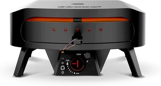 Cozze 17" Gas Pizza Oven with Rotating Pizza Stone for Easy Restaurant-Style Pizza at Home – Triple Burner, Built-In Thermometer, Fast 15-Min Preheat, Portable Outdoor Pizza Oven