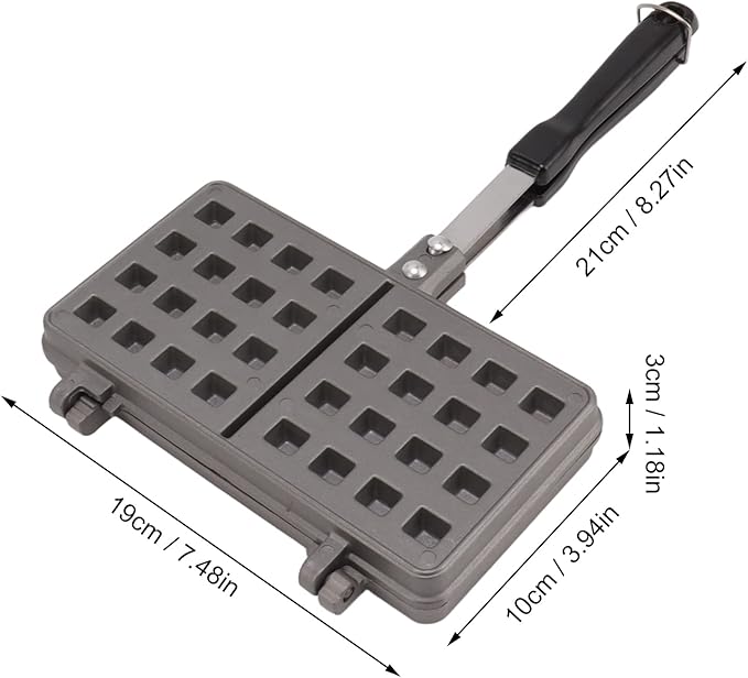 Double Pie Waffle Maker, Non Stick Waffle Irons with Anti Scalding Handle, Portable Aluminum Alloy Stove Top Cast Iron Waffle Maker Pan, Perfect for Kitchen Cooking and Family Breakfast Baking