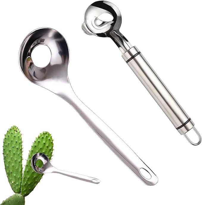 2 Pcs Cactus Peeler Tool Stainless Steel Cuchara para Pelar Nopales with Holes Cuchillo Spoons Durable Kitchen Spoon with Stainless Steel Blades for Cooking and Food Prep