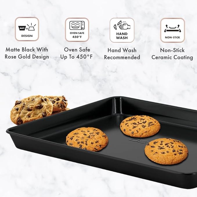 Prime Cuisine Nonstick Ceramic Bakeware Set – 8 Piece Baking Pans Set, Oven Safe to 450°F, Includes Muffin Pans, Cookie Sheets, Loaf, Roaster, Round & Square Pans, BPA-Free