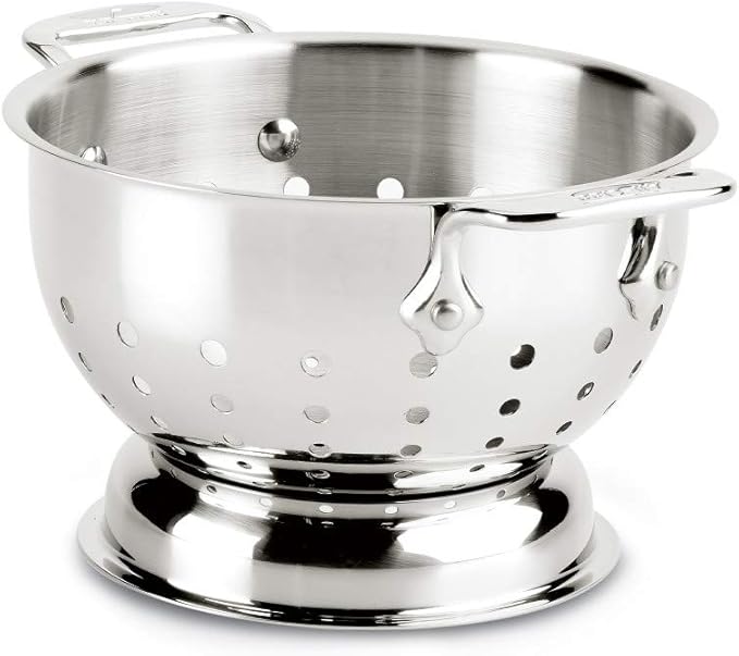 All-Clad Tools and Accessories Stainless Steel Colander 1.5 Quart Strainer, Pasta Strainer with Handle, Pots and Pans Silver