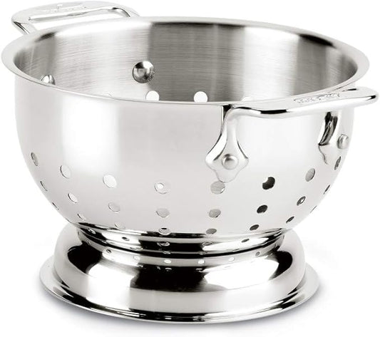 All-Clad Tools and Accessories Stainless Steel Colander 1.5 Quart Strainer, Pasta Strainer with Handle, Pots and Pans Silver