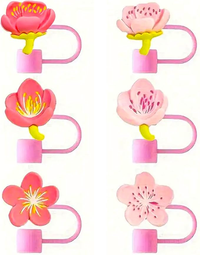 Flowers Straw Tip Covers for Stanley Spring Silicone Straw Toppers Cap Compatible Cute Floral with Stanley 30&40 Oz Tumbler Reusable Straws Tips Lids for Cup Accessories 6Pcs