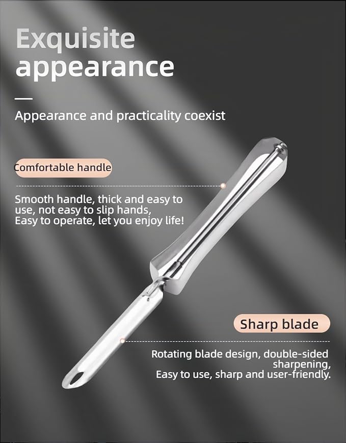 Professional Stainless Steel Peeler - Swivel Blade, Ergonomic Handle, Potato Eye Remover - Commercial Grade Vegetable Peeler for Potatoes, Carrots, Apples - Dishwasher Safe