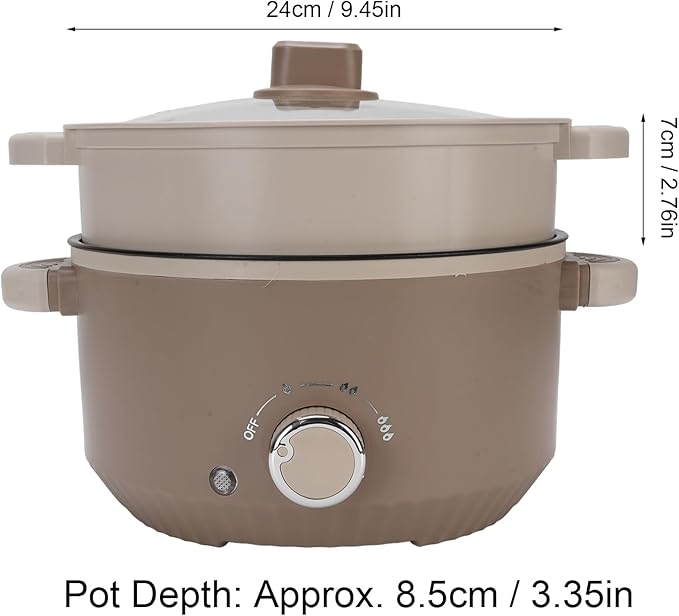 Hot Pot Electric with Steamer, 800W 3L Anti Scald Multifunctional Electric Cooker with Food Grade Nonstick Coating & Steam Basket for Steak Rice Noodles Soup (US Plug)