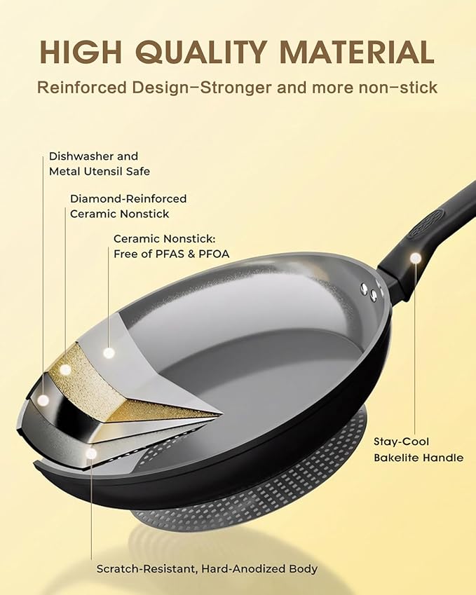 UFIRE 11 Inch Nonstick Frying Pan Skillet, Ceramic Frying Pan, Non Toxic Healthy Ceramic Coating, Suitable for All Stovetops, PTFE PFOA PFOS Free, Black