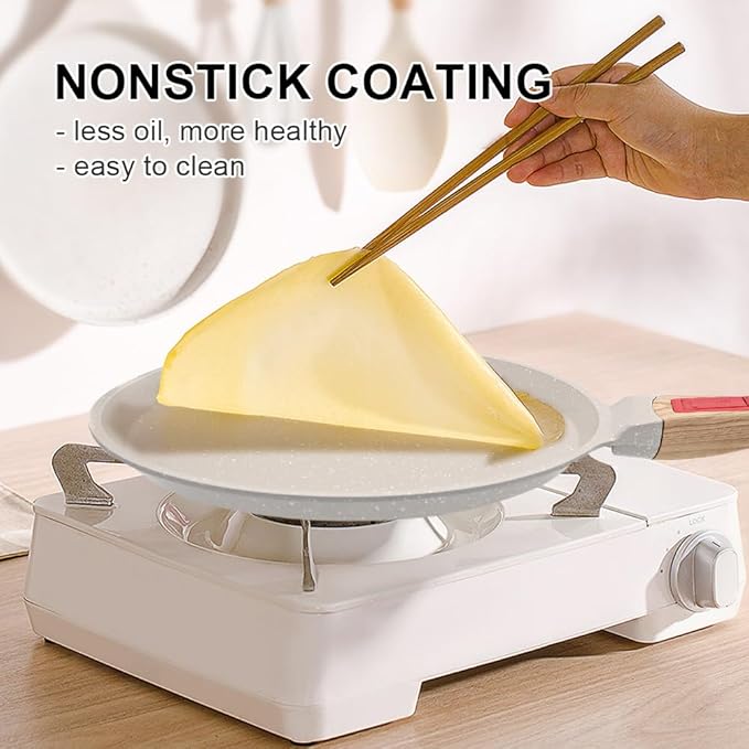 RANX INGST Non Stick Crepe Pan with Detachable Handle, 10 Inch Cast Aluminium Dosa Tawa Tortilla Pan, Pancake Pan Induction Compatible - White