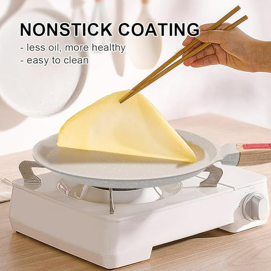 RANX INGST Non Stick Crepe Pan with Detachable Handle, 10 Inch Cast Aluminium Dosa Tawa Tortilla Pan, Pancake Pan Induction Compatible - White