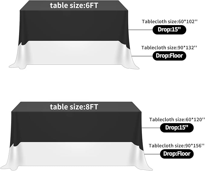 Fokitut 2 Pack Waterproof Rectangle Tablecloth, 90x132 Inch,Stain Resistant and Wrinkle Polyester Table Cloth, Fabric Table Cover for Kitchen Dining, Wedding, Party, Holiday Dinner-Black
