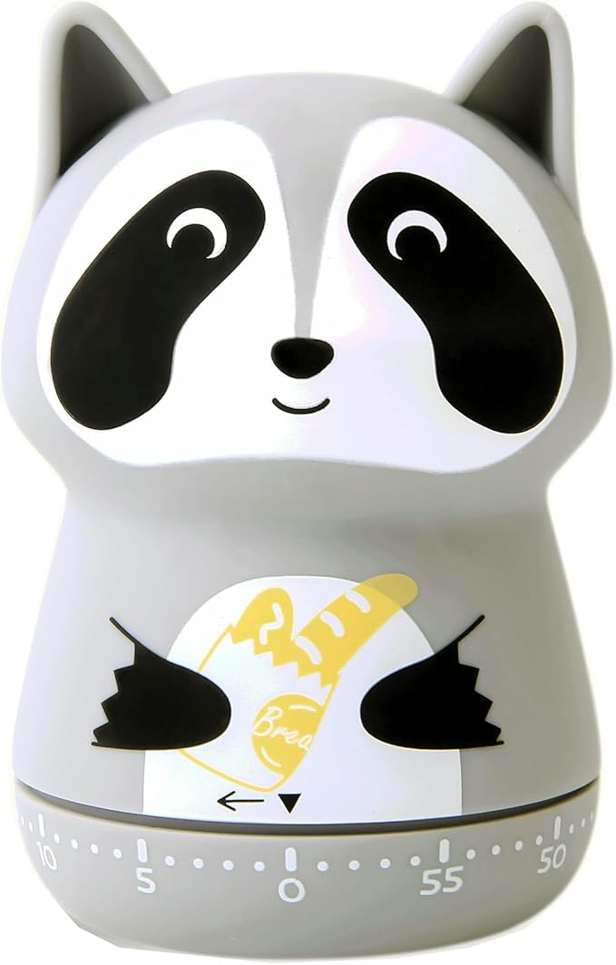 Mechanical Kitchen Timer - Cute Animal Wind Up 60 Minutes Manual Countdown Timer for Kids, Classroom, Home, Study and Cooking - Grey Raccoon