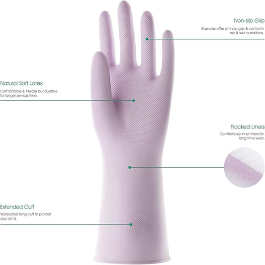 COOLJOB 3 Pairs Colorful Household Gloves with Cotton Liner & Non-slip Grip, Water Resistant Reusable Dish Washing Rubber Gloves for Kitchen & Bathroom Cleaning, Medium