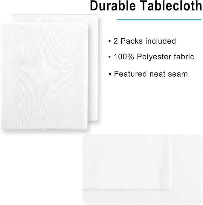 Hiasan 2 Pieces White Rectangle Tablecloth - Waterproof and Spillproof Restaurant Washable Polyester Table Cloth for Dining Room, 90 x 132 Inch