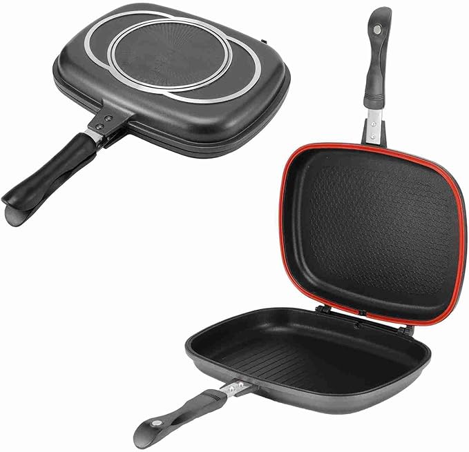Grill Pan Frying Double Side Portable Anti Burn Handle Kitchen Supplies Grill Pot 12.6in