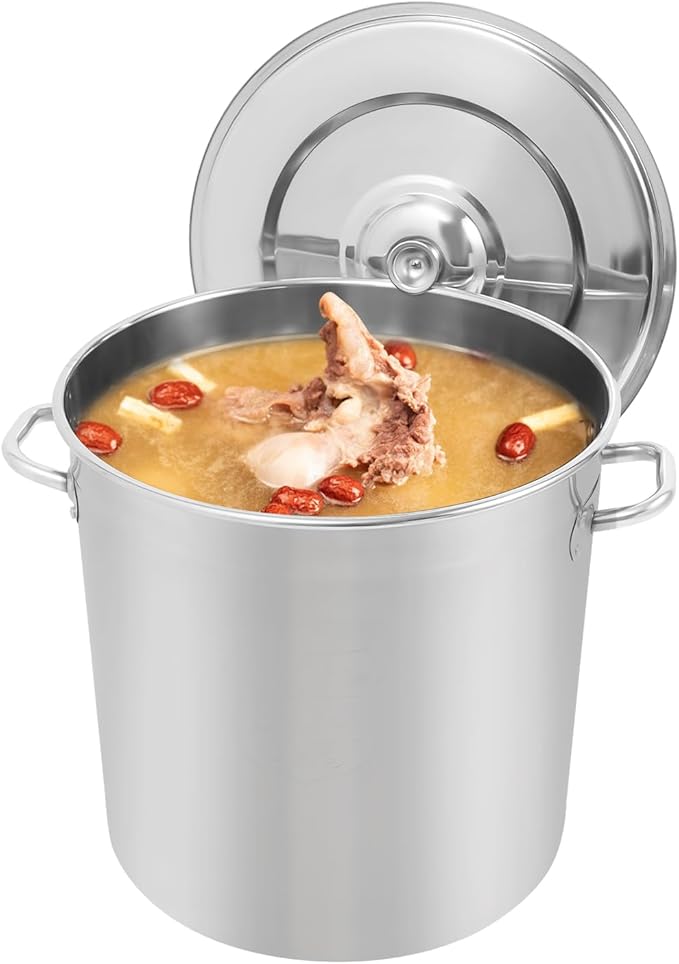 Stainless Steel Stock Pot w/Lid, Commercial Soup Cookware for Home/Restaurant/Hotels, for Stew/Simmering/Soup, Universal Stove Compatible (48L/50.7Qt.)