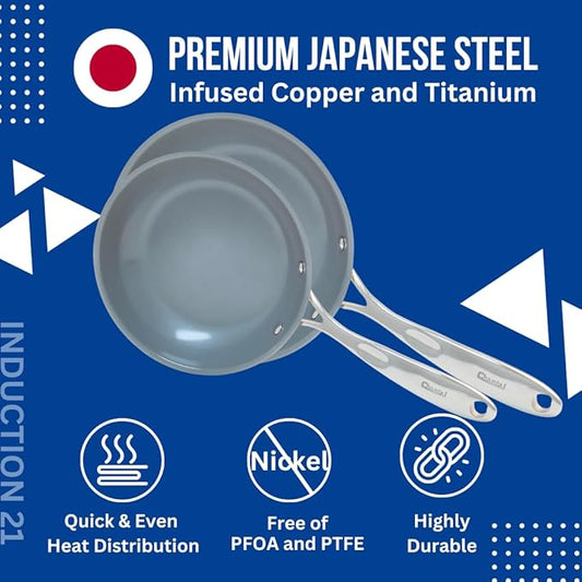 Chantal Induction 21 Steel 2-pc NonStick Fry Pan; includes 8 inch and 10 inch Fry Pans, Ceramic Non Stick