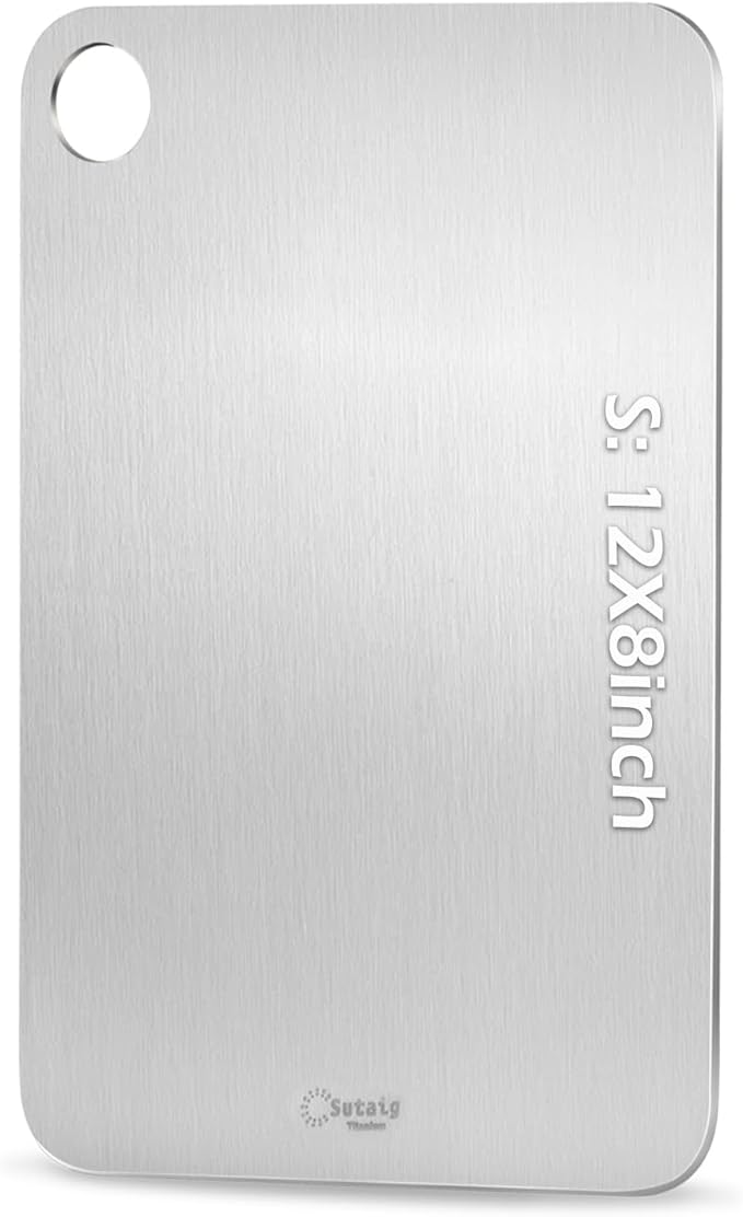 Titanium Cutting Board, 12” Non Toxic Cutting Boards for Kitchen - Cutting Edge Hygiene & Durability, Double Sided Pure Titanium Cutting Mat for Meat Fruit & Vegetable, S Size