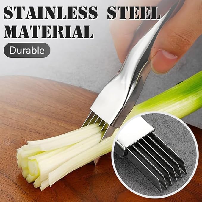 Shred Silk The Knife, 2024 Stainless Steel Finger Guard Green Onion Cutter Shred Silk Knife Set, Kitchen Safe Steel Slicing Tool for Hands Kitchen Vegetable Cutter for Chopping, Cutting