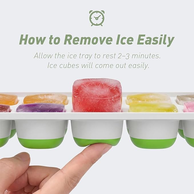 Ice Cube Tray with Lid, 2 Packs 28 Cubes Durable Stackable Ice Cube Trays for Freezer with Removable Lids, Easy-Release Plastic & Silicone Ice Tray for Cocktail, Coffee