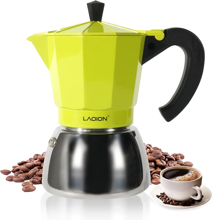 LAOION Stovetop Espresso Maker, 6Cup Moka Pot, Espresso Machine Compatible with Induction Cooktops, 300ml Stainless Steel & Aluminum Cuban Coffee Maker for Cafetera Cubana, Green