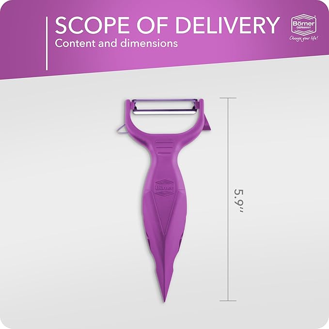 Börner by Reston Lloyd Vegetable Peeler, Garnish Knife, Nutmeg/Garlic Grater, Made in Germany, Purple