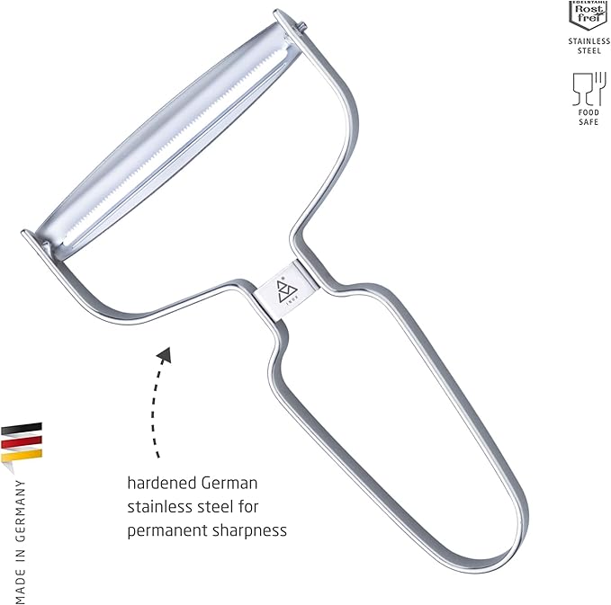 triangle Y-Peeler - 3.5 in (90 mm) - Stainless Steel Horizontal Serrated Blade - Peeler for Fruits & Vegetables - Ergonomic Handle - Dishwasher Safe - Made in Germany