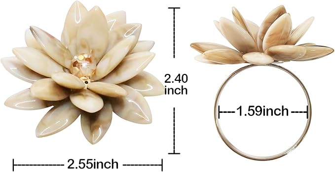 Marble Napkin Rings Set of 6, Succulent Beige Shell Flower Ring Napkin Holder, Bohu Rustic Coastal Table Decoration for Family Gathering, Thanksgiving Day, Christmas Day Kitchen Table Decor
