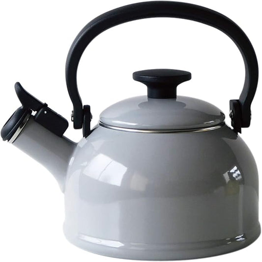 Fuji Enamel CTN-1.6WK.LG Whistling Kettle, Induction Compatible, Cotton, 0.4 gal (1.6 L), Light Gray