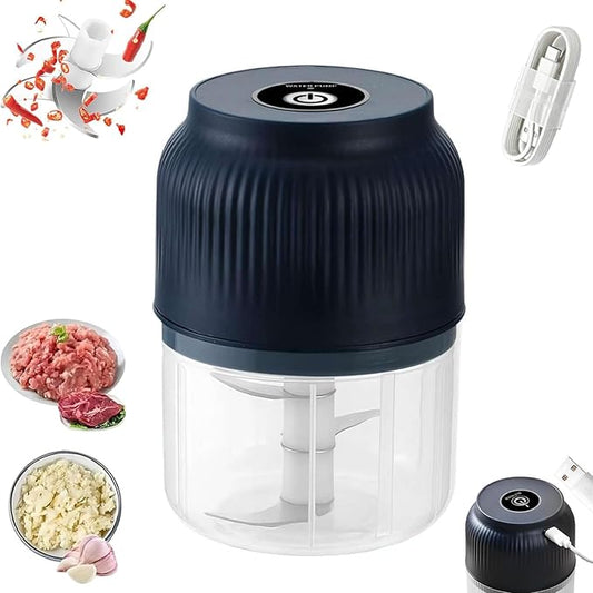 Electric Garlic Chopper, Mini Portable Veggie Chopper, Mini Portable Food Processor with 6 Blades & Egg Whisk, Veggie Grinder, For Onions Ginger Chili Nuts Meat (Blue)