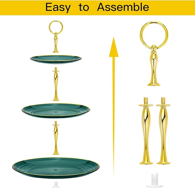 Soleebee 3-Tier Cupcake Stand, Round Plastic Tiered Serving Tray, Cup Cake Tower for Birthday Wedding Party Decoration, Cupcake Tier Stand Fruits Desserts Display (Green Gold)