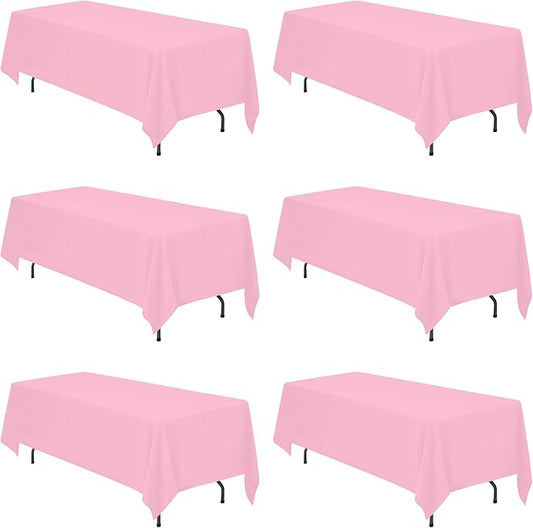 BRILLMAX 6 Pack Pink Tablecloths 70 x 120 Inch for 6ft & 8ft Rectangle Tables - 150 GSM Polyester Fabric, Universal Fit, Water, Stain & Wrinkle Resistant Cloth Cover for Wedding Reception Banquet