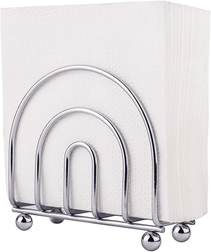 Paper Napkin Holder Tissue Dispenser for Kitchen Countertops, Dining Table, Picnic Table, Indoor & Outdoor Use, Chrome Finish (Classic)