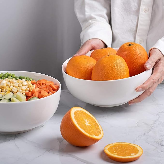 DELLING 60 Oz Large Serving Bowls Set, 8" White Soup Bowls Salad Bowls Serving for Kitchen, Ceramic Mixing Bowls For Eating Pasta, Noodle, Fruit Vegetable, Ramen, Microwave & Dishwasher Safe, 3 Pack