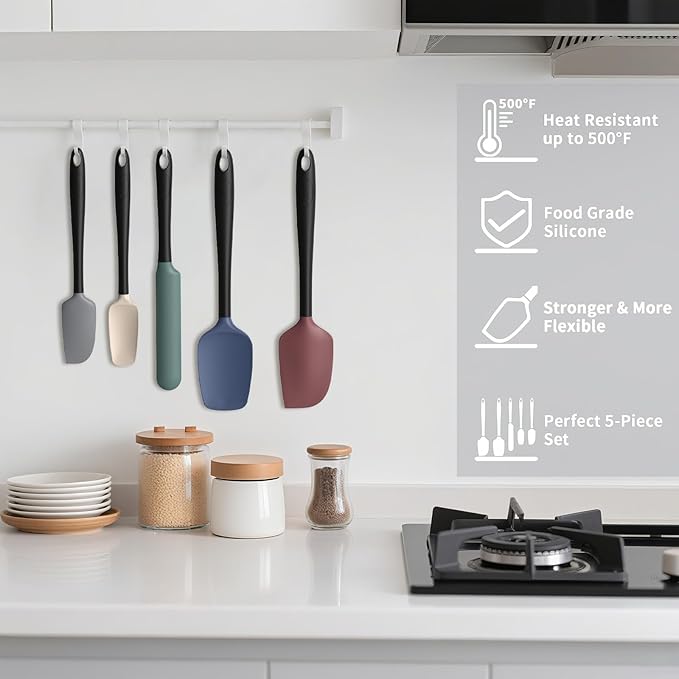 Coukre Silicone Spatula Set of 5,High Temperature Resistant, Food Grade Silicone, Dishwasher Safe, for Baking, Cooking (Colorful A)