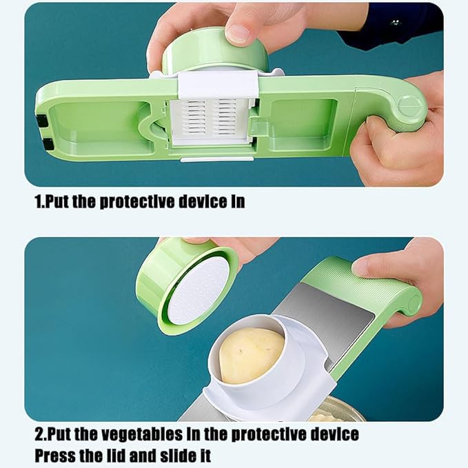 Multifunctional Vegetable Cutter, 6-in-1 Chopper Vegetable Cutter, Stainless Steel Multifunctional Vegetable Cutters & Slicer with 5 Detachable Blades, Mandoline Slicer for Kitchen (3 styles green)