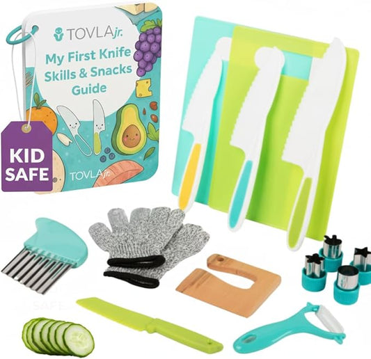 Toddler Safe Knife Set with Recipe Book - Includes Peeler, Cutting Board, and Chopper - Real Kitchen Tools for Kids Ages 4-12