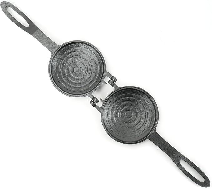 HAWOK Compact Cast Iron Grilled Sandwich Maker, 12" L x 4.72" W x 1.85" H, Round Pie Iron, Pre-seasoned