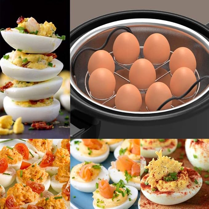 Stackable Egg Steamer Rack Holds 18 Eggs with Handles, Stainless Steel Instant Pot Trivet Fits 6qt/8qt Pressure Cooker, 2-in-1 with Skewers for Grilling