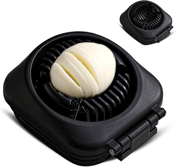 Egg Slicer, 2 in 1 Egg Slicer for Hard Boiled Eggs, Stainless Steel Wire Egg Slicers, Kitchen Multipurpose Egg Cutter with Storage Box, for Cutting Eggs, Strawberries and Cherry Tomatoes (Black)