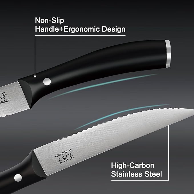 Exquisite Steak Knife Set of 4,High-carbon Stainless Steel Forged,Lightweight Sharp Steak Knives Set for Kitchen(4.5inch,Black)
