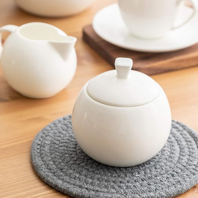Sizikato 2pcs Pure White Porcelain Sugar Bowl with Lid, 14 Oz Salt Bowl for Kitchen or Restaurant