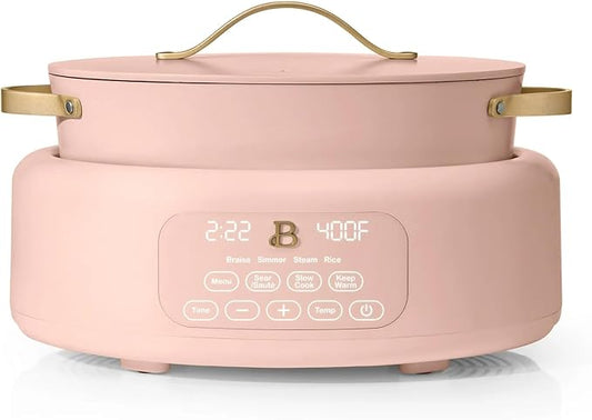 Beautiful 10-in-1, 6-Qt Electric Multi-Cooker | Programmable Touch Display | 7 Presets up to 400 °F | Sear Slow-Cook Steam Rice Warm | Oven-Safe Pot & Lid (Rose)