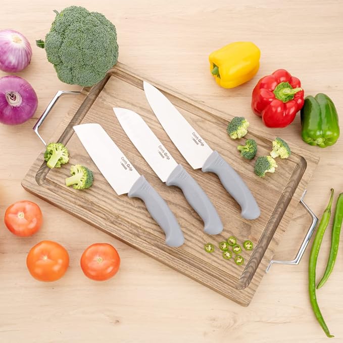 Restaurantware Comfy Grip 6.5 Inch Vegetable Knife 1 Sharp Cooking Knife - Ergonomic Handle Non-Slip Grip Gray Stainless Steel Kitchen Knife Dishwashable Slice And Dice Fruits Or Vegetables