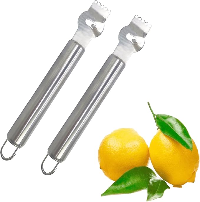 2 Pack Stainless Steel Lemon Zester Grater with Hole Citrus Orange Peeling Tool Fruit Peelers With Specially Designed Channel Knife and Hanging Loop Kitchen Fruit Peeler Tool for Kitchen & Bar
