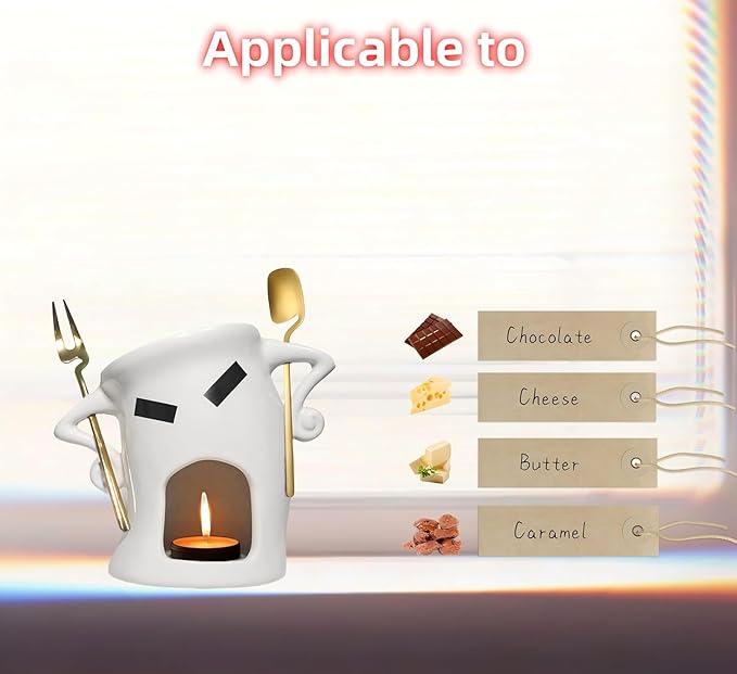 Chocolate Fondue Mug with Attitude - Ceramic Melting Cup with Fork, Candle Warmer - Perfect for Date Night, Dessert, Family Fun (Red)