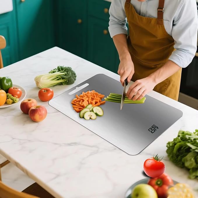 Thin Stainless Steel Cutting Board Sheet – Odor-Resistant, Hygienic & Dishwasher Safe – 14x10 Flat Steel Prep Surface for Meat, Fish, Vegetables – Durable & Non-Porous Kitchen Board
