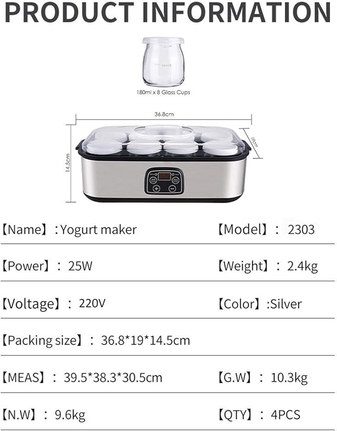 Yogurt Maker Machine - Multi-Function Home Appliance for Making Creamy Yogurt, Smoothies, Jam, Pudding & Ice Cream - Large Capacity DIY Dessert Maker with Easy Clean Design