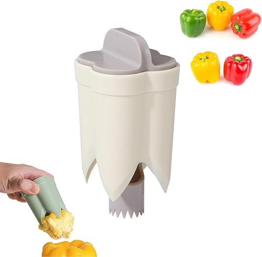 Pepper Seed Corer Remover - 2025 Upgraded 2-in-1 Bell Pepper Cutter & Deseeder: Effortlessly Streamline Your Kitchen Prep for Faster, More Efficient, & Hassle-Free Meal Prep (2, Beige)