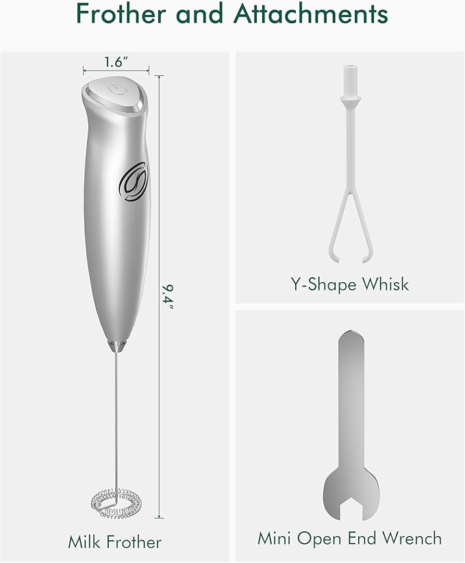 HeyLotie Milk Frother Handheld Frother Wand Drink Mixer Handheld Coffee Stirrers Electric Frother for Coffee Mixer Wand with 2 Whisk frother for protein powder coffee frother handheld-Silver