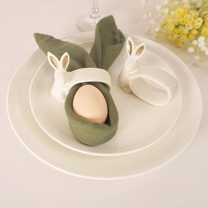 Easter Bunny Porcelain Napkin Rings Set of 6, Rabbit Napkin Ring Holders, White Bunny Ceramic Napkin Rings for Easter, Spring Party, Banquet, Dinner, Wedding Table Decor